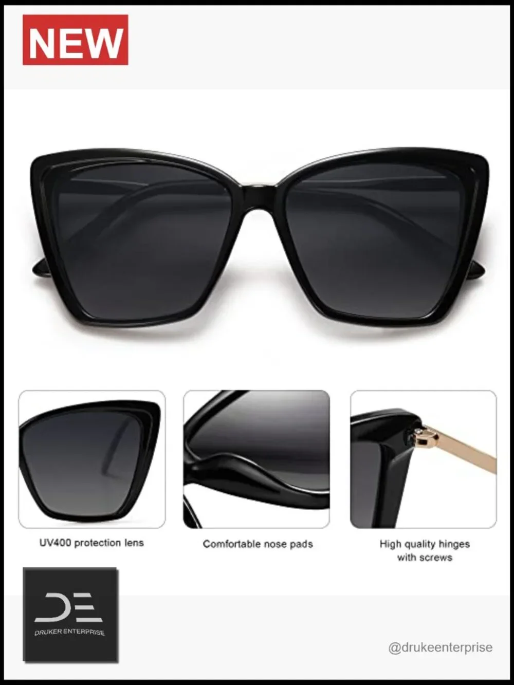 Polarized Cat Eye Sunglasses UV400 Protection Oversized Square